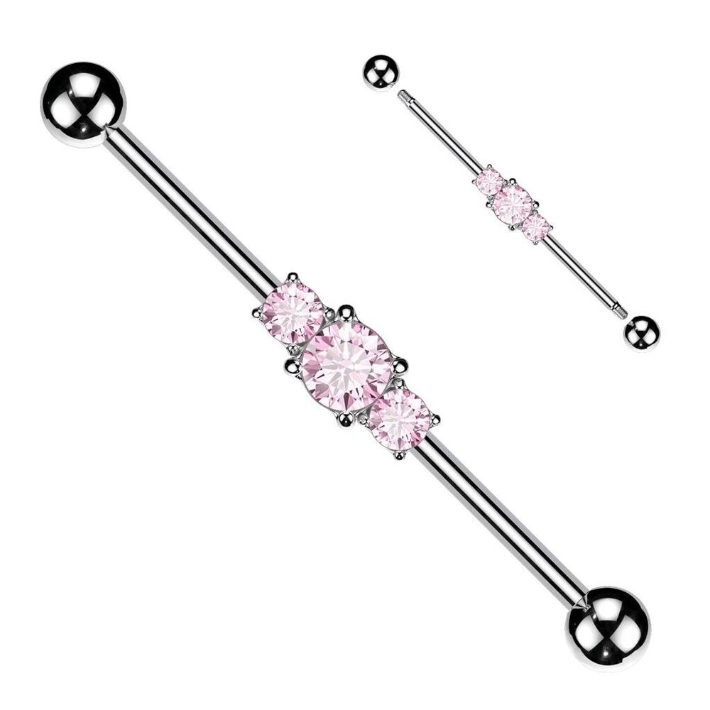 Industrial Barbell with Pink Multi CZ Rhombus – 14g, 1 1/2”